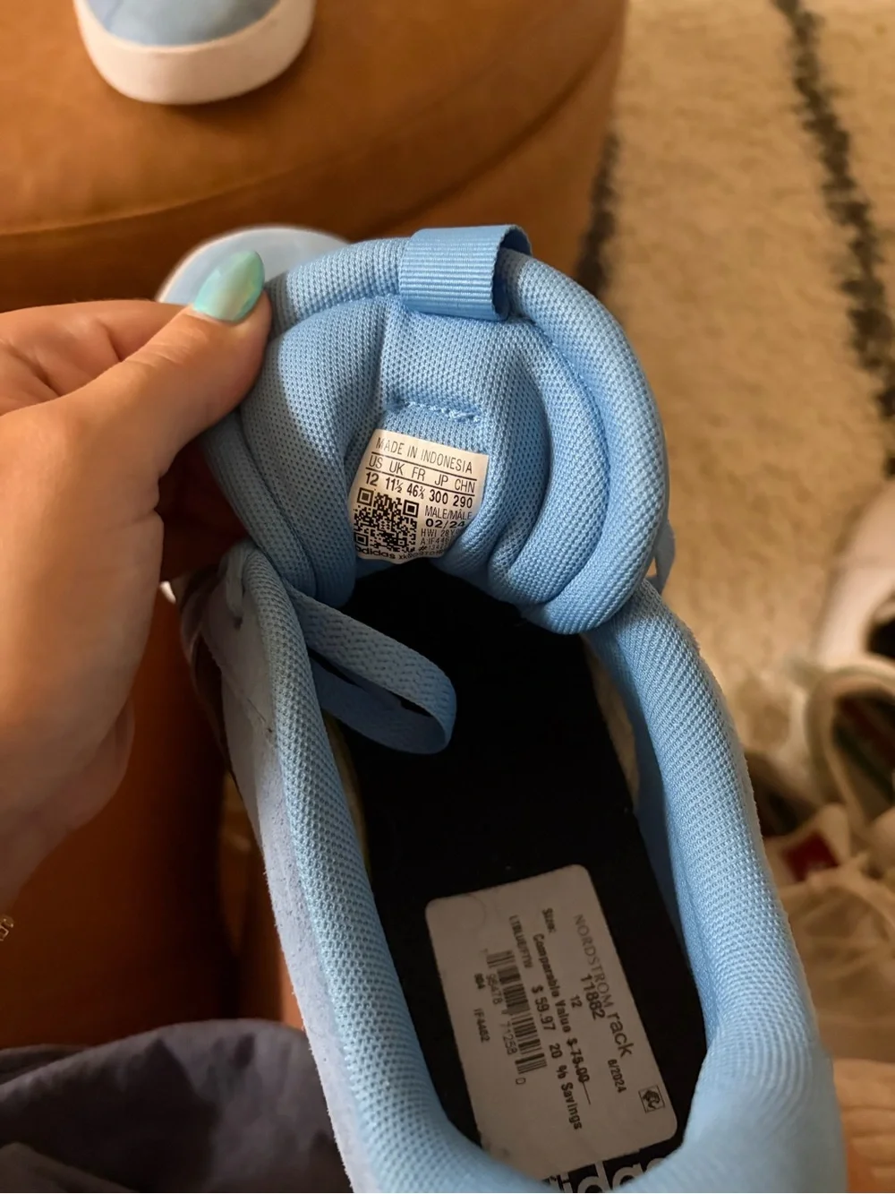 adidas Light Blue Suede Low-Top Sneakers with Black & White Stripes